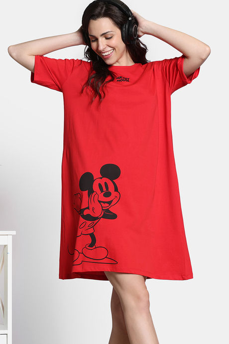 Zivame 2 Mile Fashion Knit Cotton Oversized Knee Length Loungewear Dress - High Risk Red — image 3